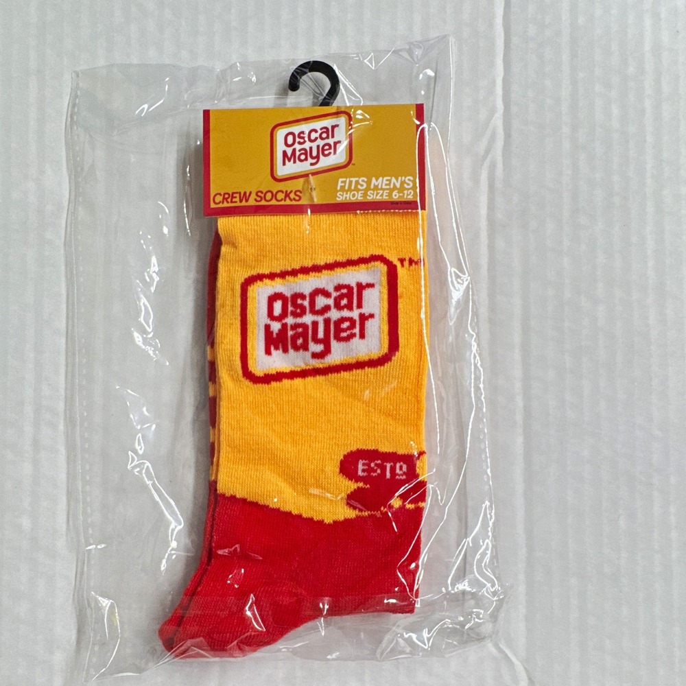 Oscar Mayer Striped Crew Socks Mens Size 6-12 Yellow/Red 1 Pair